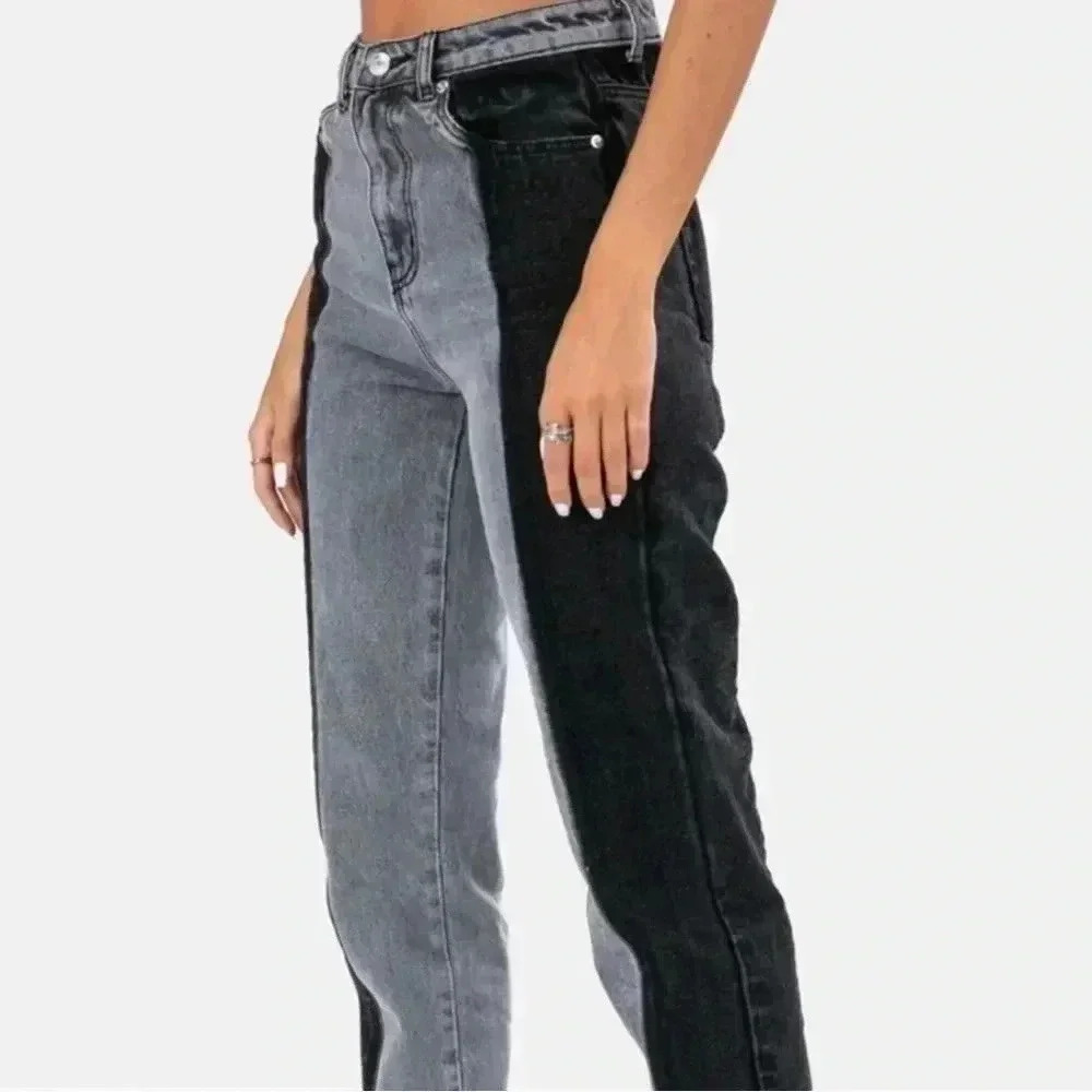 Adika Jeans Womens S 25 Gray Black Two Tone Mom Hight Waist Crop 90s Retro Y2K - Picture 2 of 12